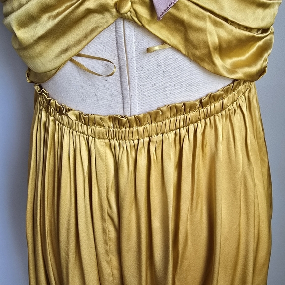 Anthropologie, New, Yellow Silk Colorblocked Silk Midi Halter Sun Dress, Size 14 - Picture 12 of 16